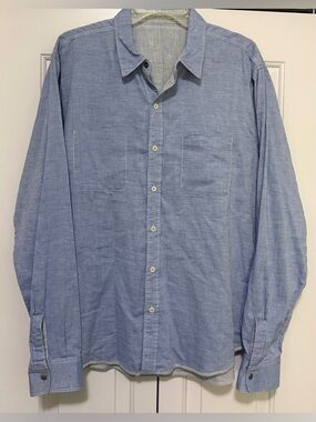 Faherty Reversible Mens Large Blue Linen Blend Long Sleeve Button Front Shirt